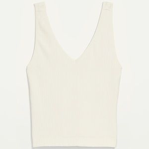 NWT Old Navy Cream Seamless Rib-Knit V-Neck Cropped Tank Top for Women, XS